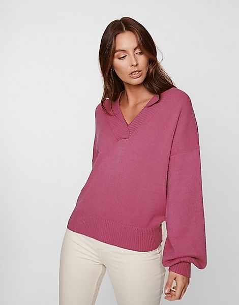 Threadbare Rundhalspullover Fleur mit V-Ausschnitt und Puff-Ärmeln günstig online kaufen