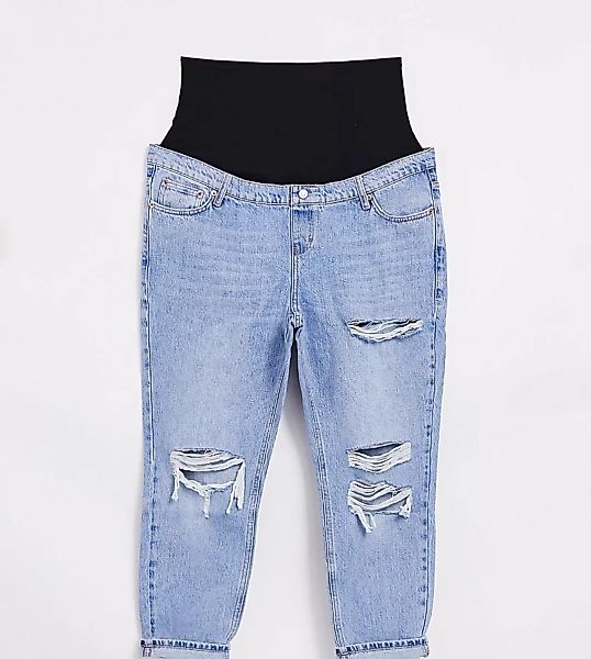 Topshop Maternity – Gerippte Mom-Jeans mit Überbauchbund in ausgebleichter günstig online kaufen