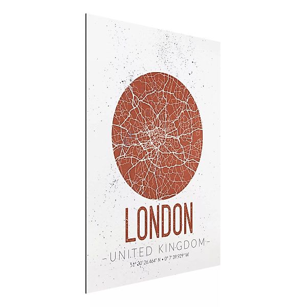 Alu-Dibond Bild Sprüche - Hochformat 3:4 Stadtplan London - Retro günstig online kaufen