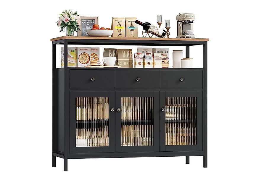 Homfa Sideboard Küchenschrank mit Glastüren und Schubladen, für Küche Wohnz günstig online kaufen