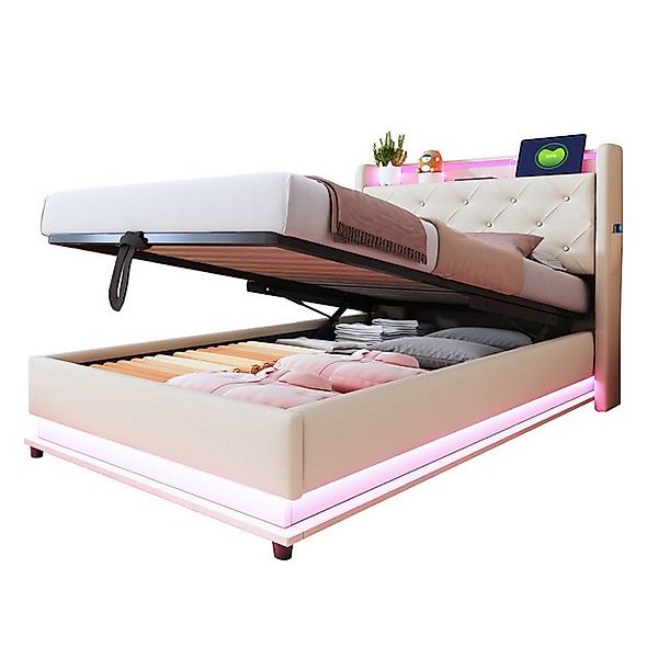 REDOM Polsterbett LED Doppelbett mit USB-Ladeanschluss und Hydraulischer La günstig online kaufen