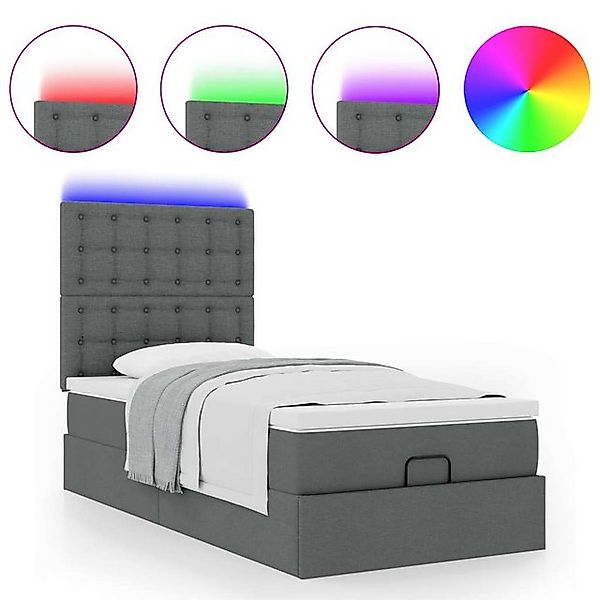 vidaXL Bett Ottomane Bett mit Matratze & LEDs Dunkelgrau 90x200 cm Stoff günstig online kaufen