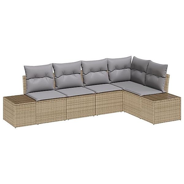 vidaXL Loungesofa 5-Teiliges Garten Sofa Set mit Kissen Beige Poly Rattan, günstig online kaufen