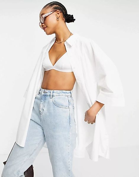 Selected Femme – Longline-Hemd aus Bio-Baumwolle in Weiß günstig online kaufen