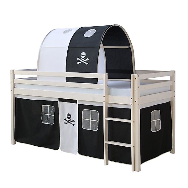 Homestyle4u Hochbett 90x200 Weiß Vorhang Pirat 1558 günstig online kaufen
