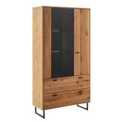 Wohnzimmer Schrank mit Glas in Wildeichefarben Anthrazit günstig online kaufen