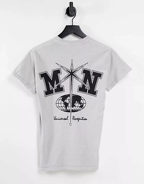 Mennace – Oversize-T-Shirt in gebrochenem Weiß mit Logoprint in Schwarz günstig online kaufen