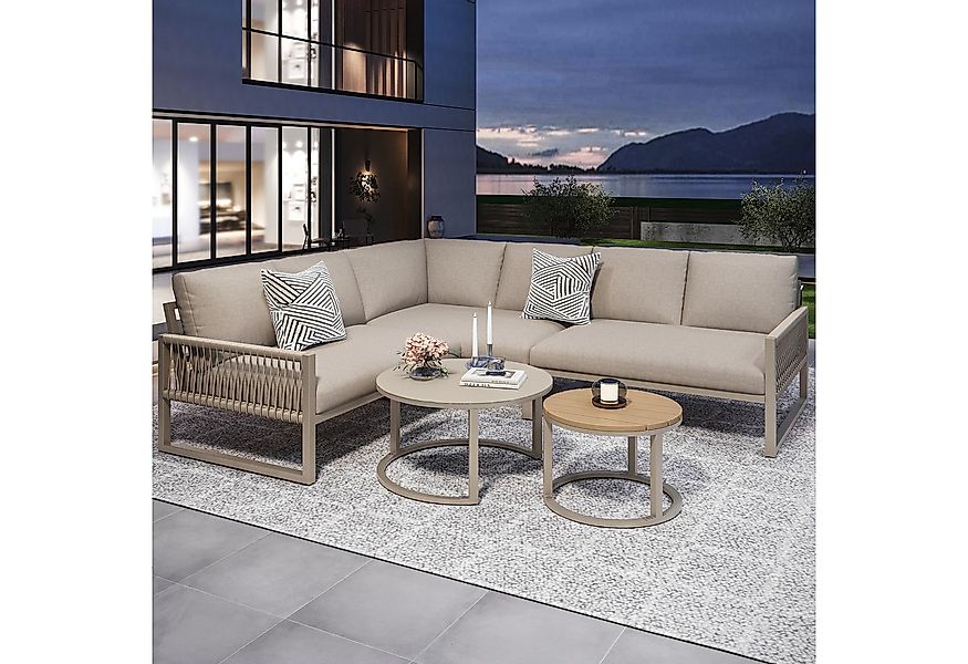 Flieks Gartenlounge-Set, 6-Sitzer Gartenmöbel Ecksofa aus Seil, 2-Sitzer-So günstig online kaufen