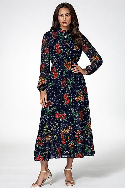 FS Collection Maxikleid Damen Maxikleid in Marineblau mit Blumen- & Punktmu günstig online kaufen