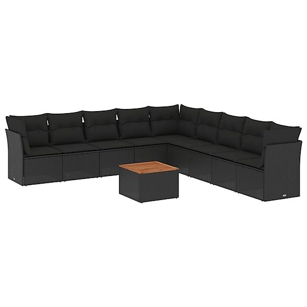 vidaXL 10-Tlg Garten-Sofagarnitur mit Kissen Schwarz Poly Rattan 3256020 günstig online kaufen