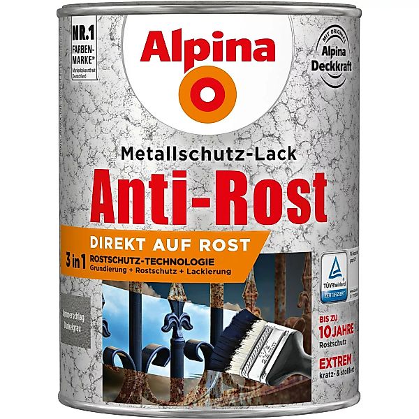 Alpina Metallschutz-Lack Anti-Rost Dunkelgrau Hammerschlag 2,5 Liter günstig online kaufen