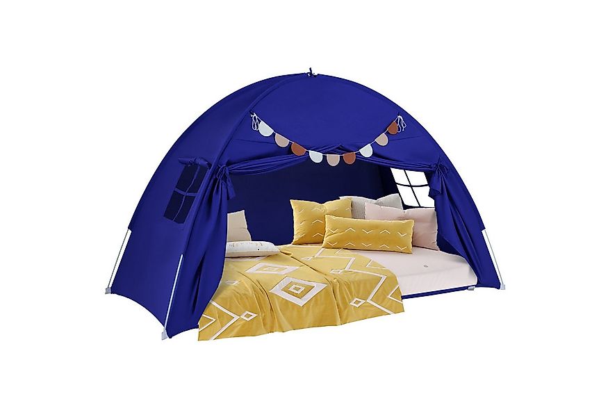 COSTWAY Bettzelt Faltbares Zwillingsbett-Zelt mit 2 Fenstern & Fahnen günstig online kaufen