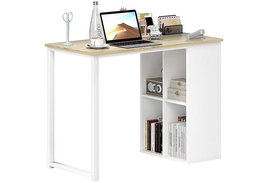 HOMCOM Schreibtisch Computertisch mit Ablagefächern (PC Tisch, 1-St., Moder günstig online kaufen