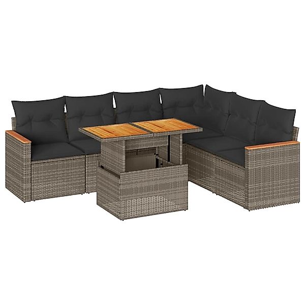 vidaXL 7-Tlg Garten-Sofagarnitur mit Kissen Grau Poly Rattan Akazie 3327497 günstig online kaufen