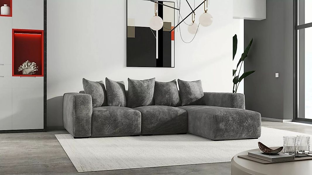 Möbeldreams Ecksofa Amora Grau, Cordstoff, Samt, Couch in L-Form günstig online kaufen