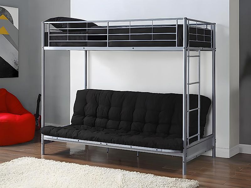 Hochbett mit Schlafsofa + Futonmatratze + Matratze - 90 x 190 cm - Metall - günstig online kaufen