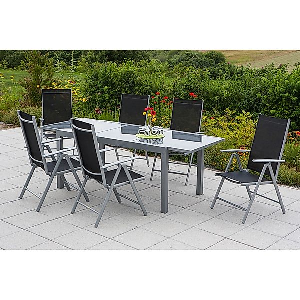 Merxx Gartenmöbel-Set Amalfi 7-tlg. Schwarz mit Ausziehtisch 140/200 x 90 c günstig online kaufen