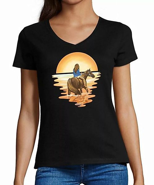 MyDesign24 T-Shirt Damen Pferde Print Shirt - Pferd mit Reiterin im Sonnena günstig online kaufen