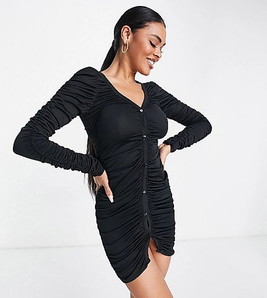 ASYOU – Gerafftes Kleid mit tiefem Ausschnitt in Schwarz günstig online kaufen