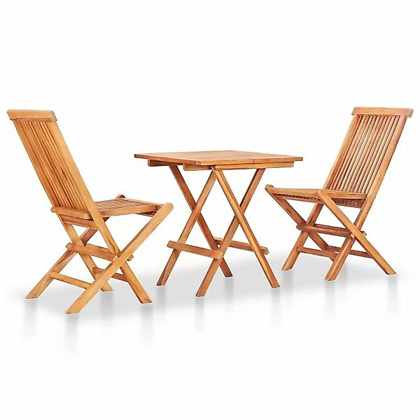 3-tlg. Bistroset Mit Beigen Kissen Massivholz Teak günstig online kaufen