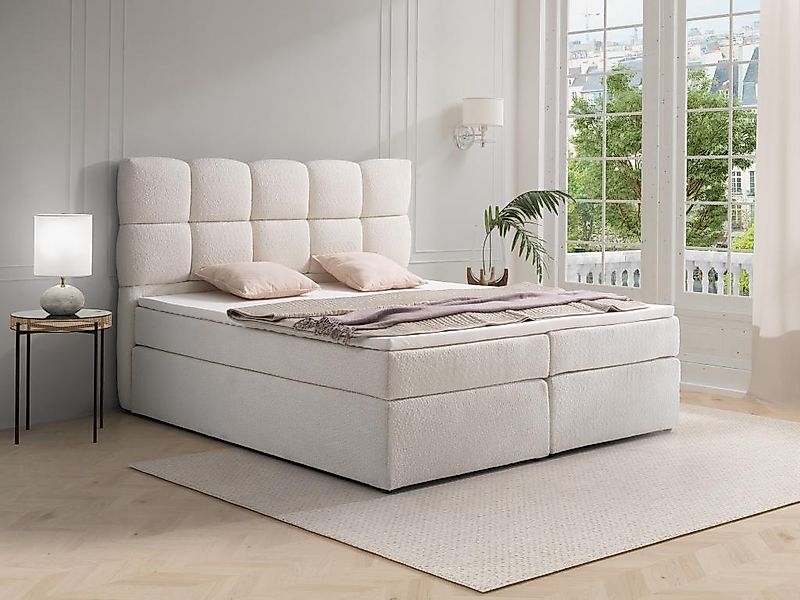 Boxspringbett mit Bett-Kopfteil + Lattenroste + Matratzen + Topper - 2 x 80 günstig online kaufen