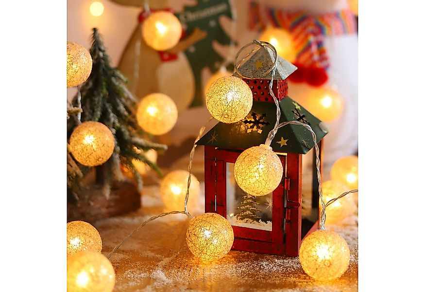 MUPOO LED-Lichterkette Wattebällchen Lichterkette Batteriebetrieben LED-Fes günstig online kaufen