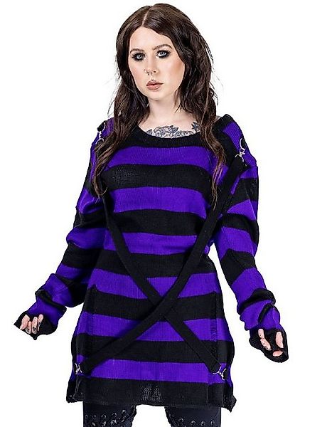 Heartless Strickpullover Oriana Strickpulli Lila Goth Punk Gestreift Grunge günstig online kaufen