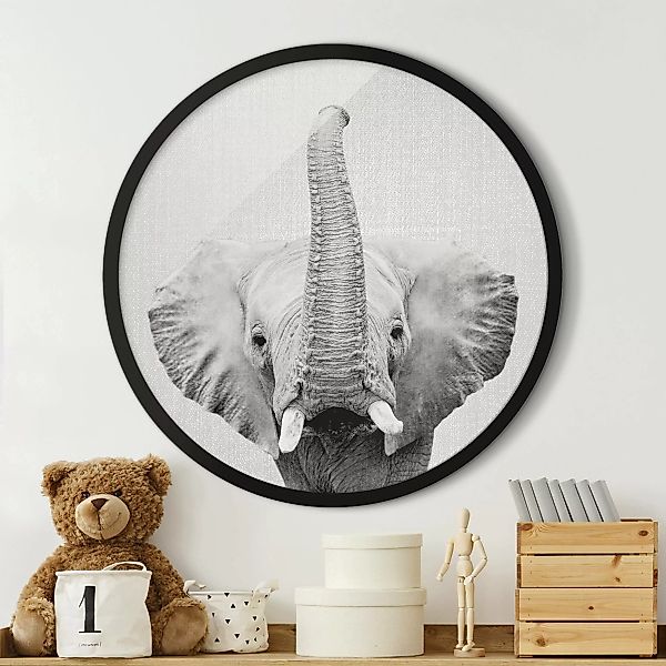 Rundes Gerahmtes Bild Elefant Ewald Schwarz Weiß günstig online kaufen