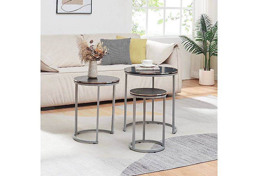 en.casa Satztisch (3er Set), »Bornholm« Metallgestell Marmoroptik, schwarz günstig online kaufen