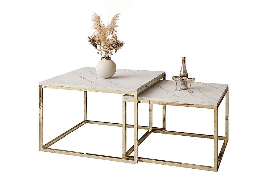 Lookway Couchtisch YOSHI LEVANTO 2in1 mit Goldenem Chromgestell (2er-Set), günstig online kaufen