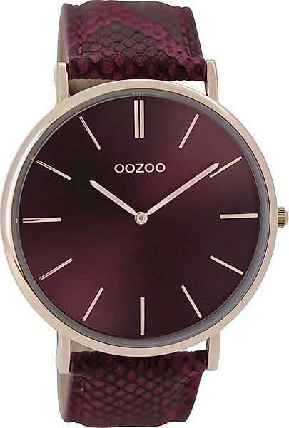 OOZOO Quarzuhr Damenuhr C9303 Rose Lederband Bordeaux 44 mm günstig online kaufen