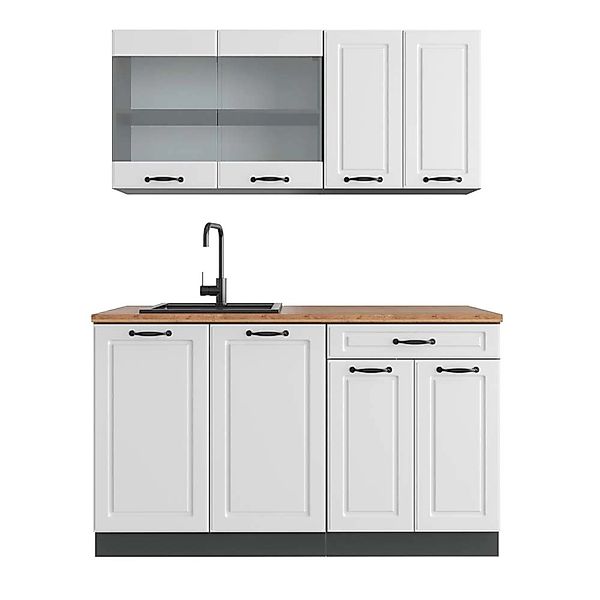 Vicco R-Line Singleküche Weiß Landhaus/Anthrazit 140 cm AP Eiche günstig online kaufen