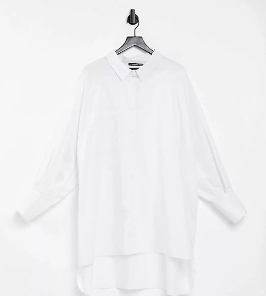 Threadbare – Große Größen – Oversized Hemdkleid mit Ballonärmeln in Weiß günstig online kaufen
