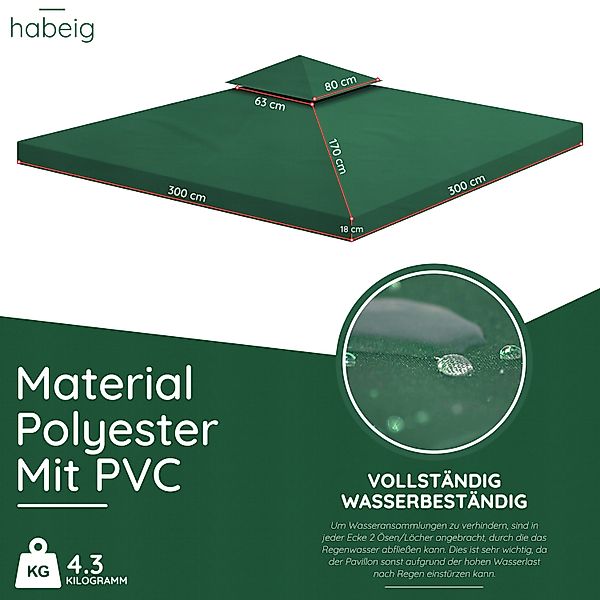 habeig Pavillon-Ersatzdach Pavillondach Ersatzdach 360g/m² PVC günstig online kaufen