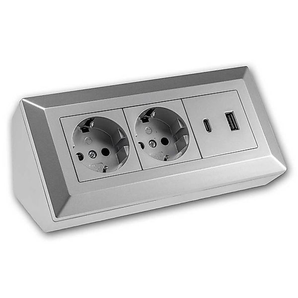ChiliTec 2-Fach Steckdosenblock USB A&C Silber 250V 16A günstig online kaufen