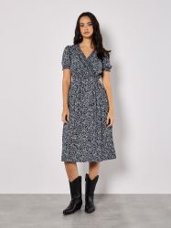 Apricot Druckkleid Geblümtes Midikleid, in Wickeloptik günstig online kaufen