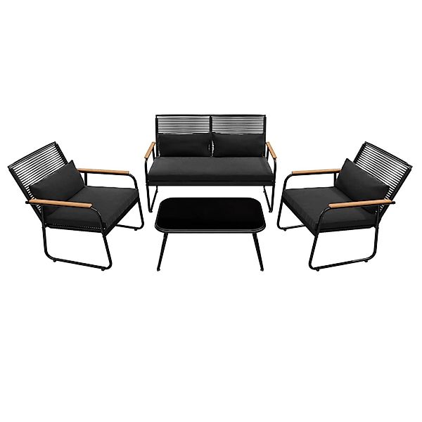 GARMIO Polyrattan Gartenmöbel Set 4-teilig Sitzbank Stühle Glastisch günstig online kaufen