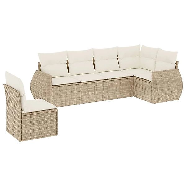 vidaXL 6-Tlg Garten-Sofagarnitur mit Kissen Beige Poly Rattan 3253765 günstig online kaufen