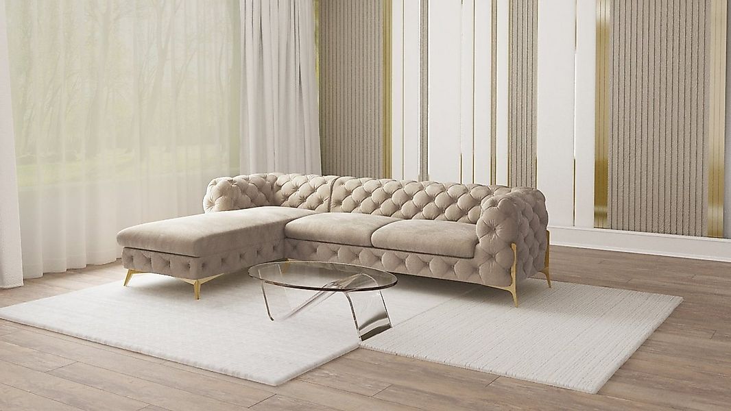 S-Style Möbel Ecksofa mit Ottomane Chesterfield Ashley mit Goldene Metall F günstig online kaufen