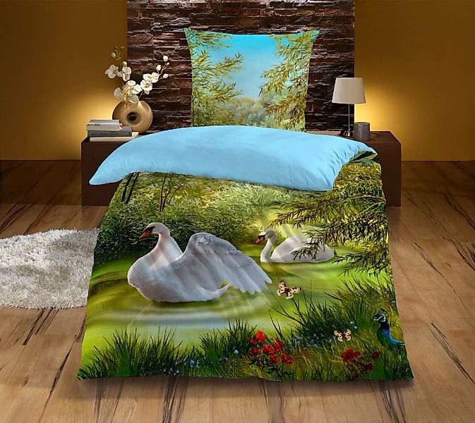 KiNZLER Bettwäsche "Schwan" 2 Stk. aus Baumwoll-Renforcé günstig online kaufen