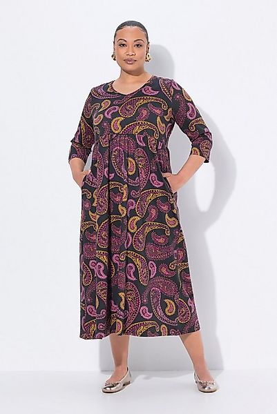 Ulla Popken Maxikleid Jersey-Maxikleid A-Linie V-Ausschnitt 3/4-Arm günstig online kaufen