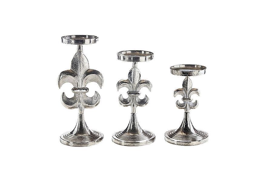 Kobolo Kerzenhalter Kerzenständer LILY aus Metall in silber 3er Set (Fleur- günstig online kaufen