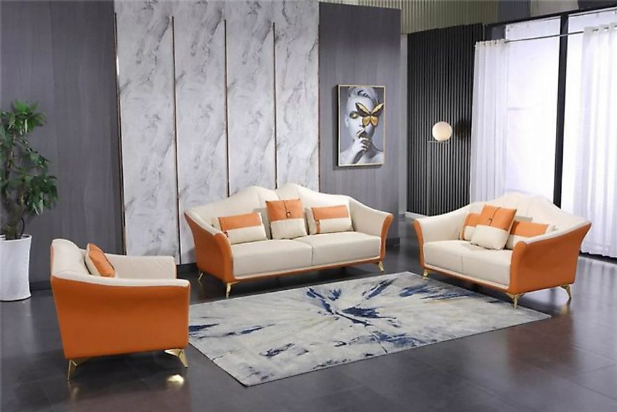 JVmoebel Sofa Orange-weiße Sofagarnitur 3+1+1 Sitzer Garnituren Moderne Sof günstig online kaufen
