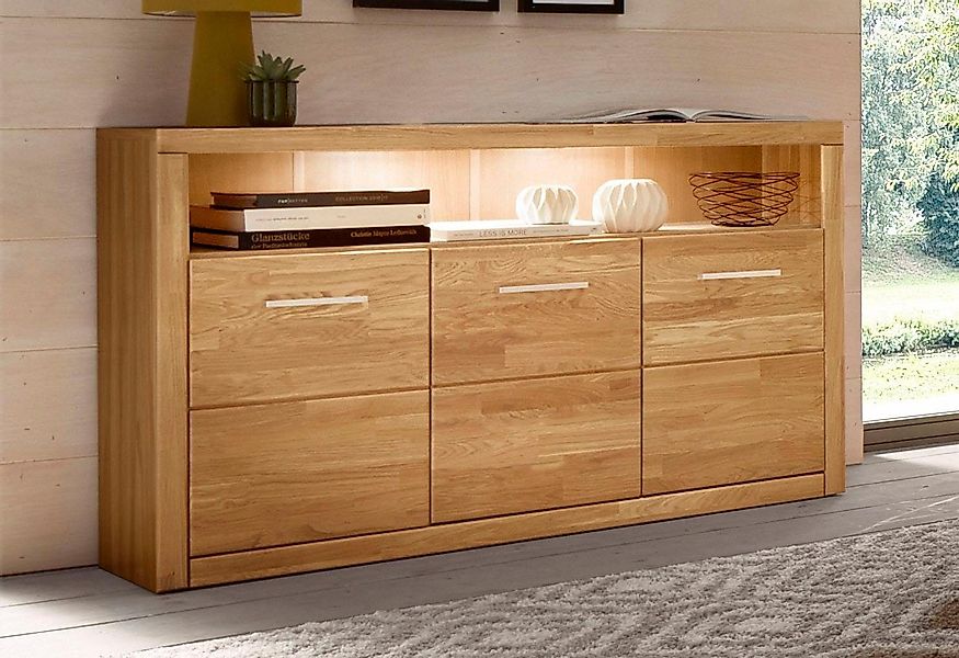 Home affaire Sideboard "Ribe,130cm breit, Fronten Massivholz,7 Fächer" Holz günstig online kaufen
