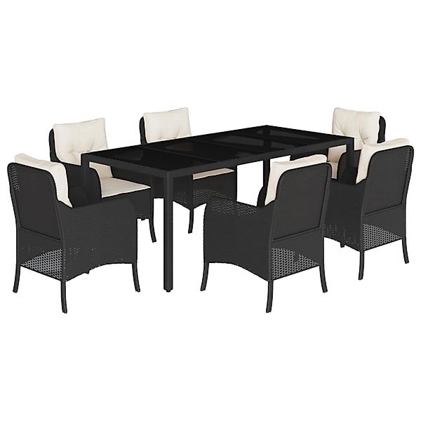 vidaXL 7-Tlg Garten-Essgruppe mit Kissen Schwarz Poly Rattan 3211846 günstig online kaufen