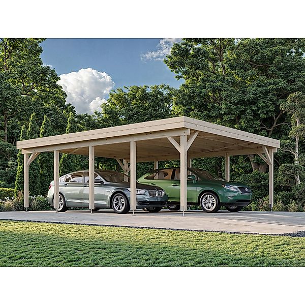 Palmako Flachdach-Doppelcarport Karl Natur 600 cm x 762 cm günstig online kaufen