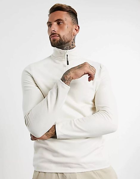 ASOS DESIGN – Sweatshirt aus Polarfleece mit halblangem Reißverschluss-Weiß günstig online kaufen