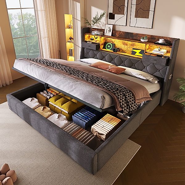 OKWISH Polsterbett mit Hydraulischem Stauraum (Struraumbett, günstig online kaufen