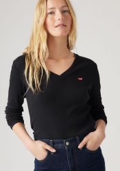 Levis Langarmshirt "ESSENTIAL HM LS VNECK" mit Logo Stickerei günstig online kaufen