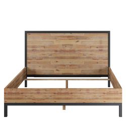 Industrial Doppelbett aus Akazie Massivholz Vierfußgestell aus Metall günstig online kaufen